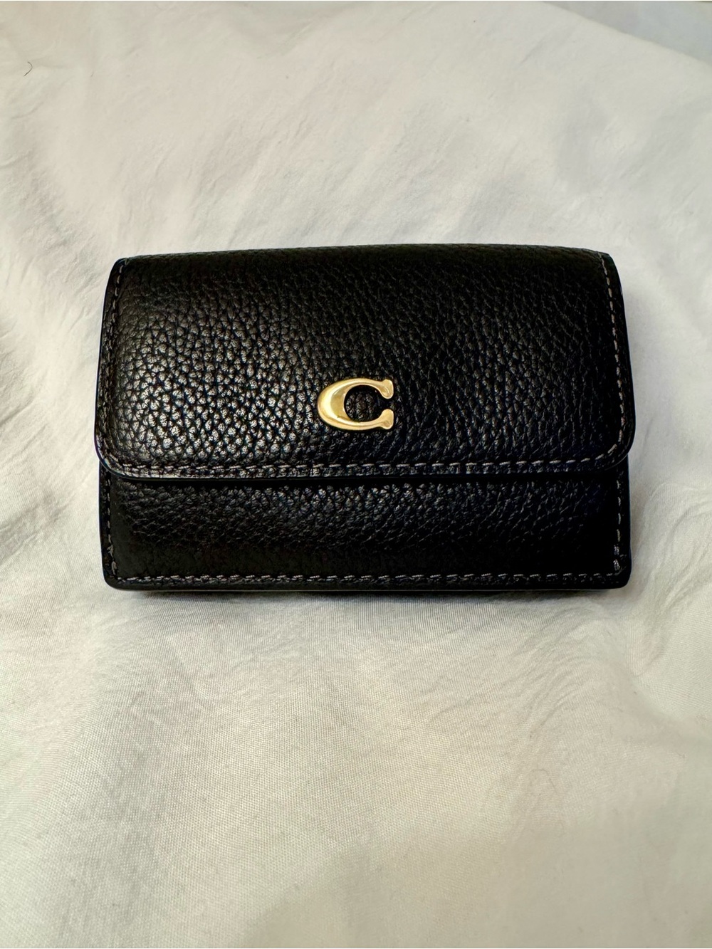 Coach Black Pebbled Leather Trifold Card Holder Wallet